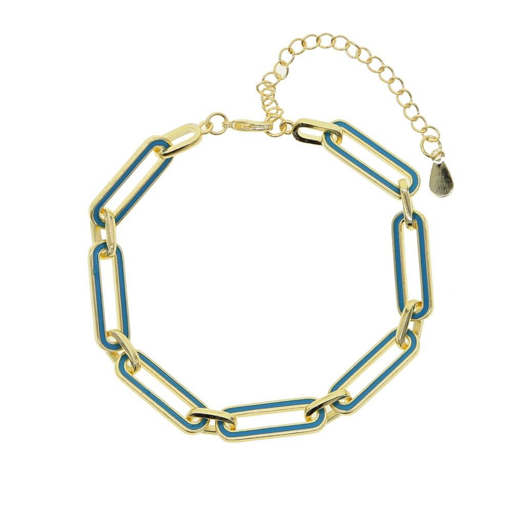 Di modo variopinto dei monili geometrica rettangolo cubano collegamento catena neon smalto di colore dell'oro di modo delle donne della catena del braccialetto: blu
