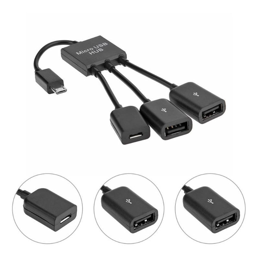 Micro USB HUB 3 in 1 Man-vrouw Dubbele USB Host Power Opladen OTG Hub Cable Adapter Converter Extender voor Mobiele Telefoon