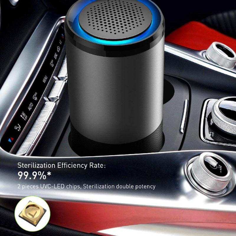Tragbarer uv-luftreiniger fürs Auto, hepa-Filter, aromatherapie, tötet 99.9%  % der viren und bakterien ab, usb-anschluss, schwarz