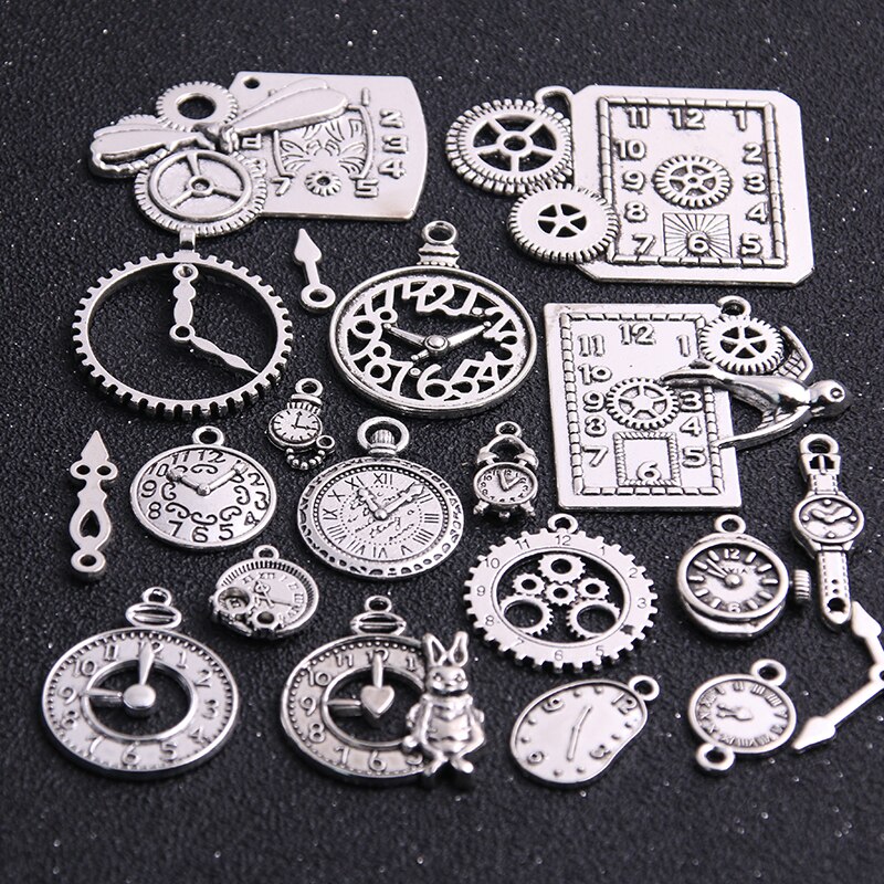 10 Uds. De colgante Vintage de Metal, aleación de Zinc, dos relojes mezclados, abalorios de reloj Steampunk para fabricación de joyas Diy