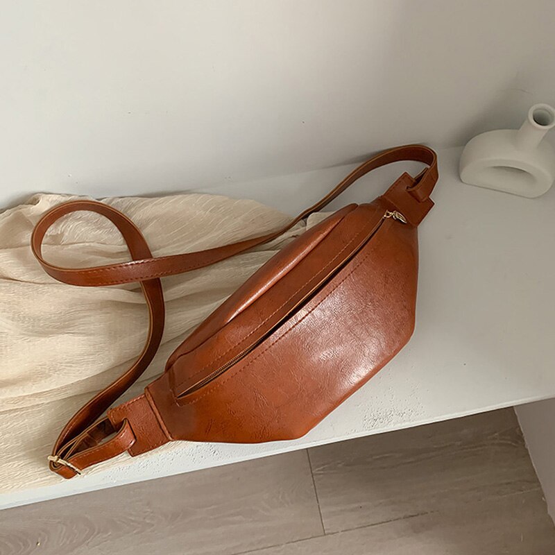 Sac de taille pour femmes cuir PU Fanny Pack sacs de poitrine multifonction banane taille Packs sac à bandoulière dame grande ceinture Pack: Brown waist bag