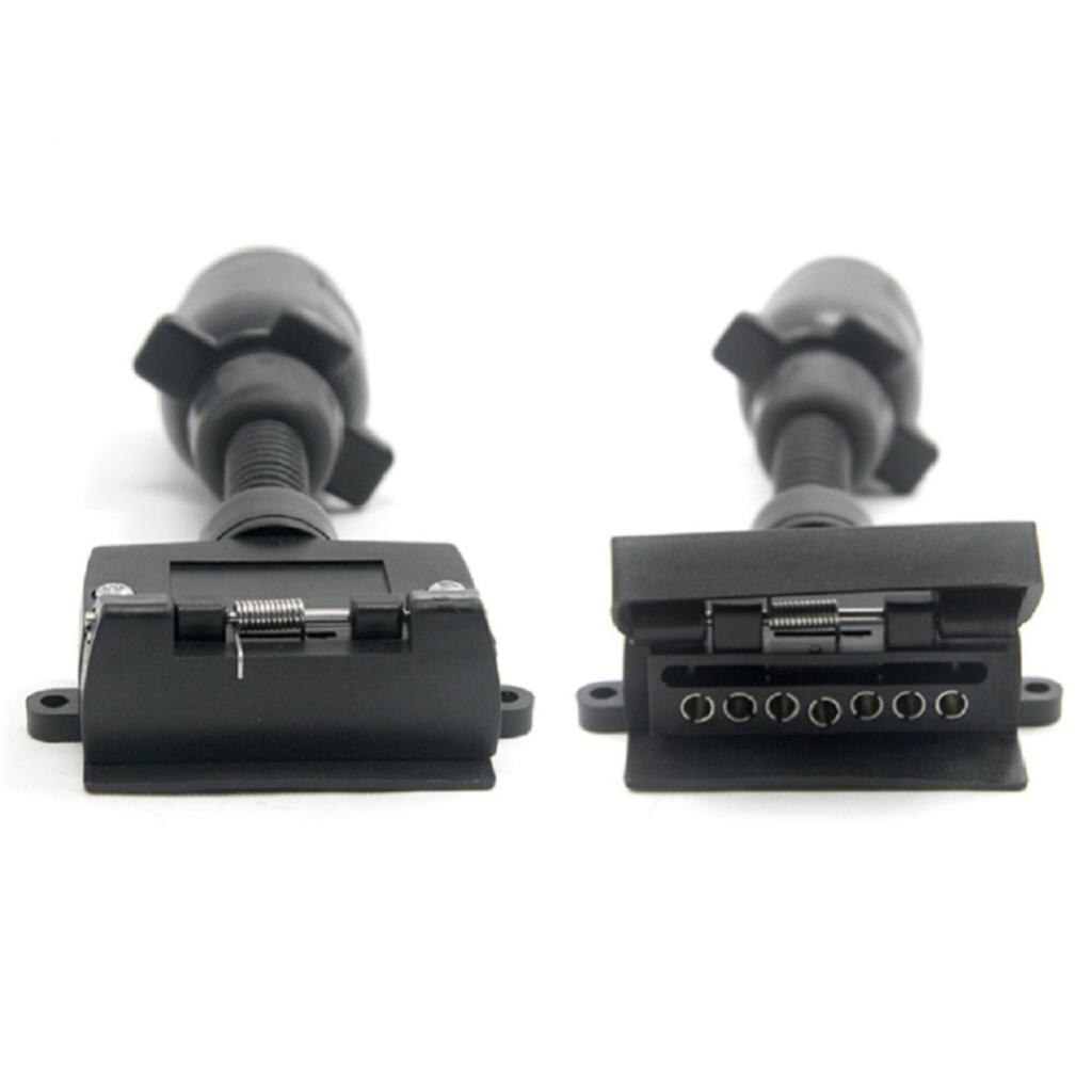 RV 7 Way Round to 7 Pin Flat Trailer Light Adapter Plug Connector Boat Black