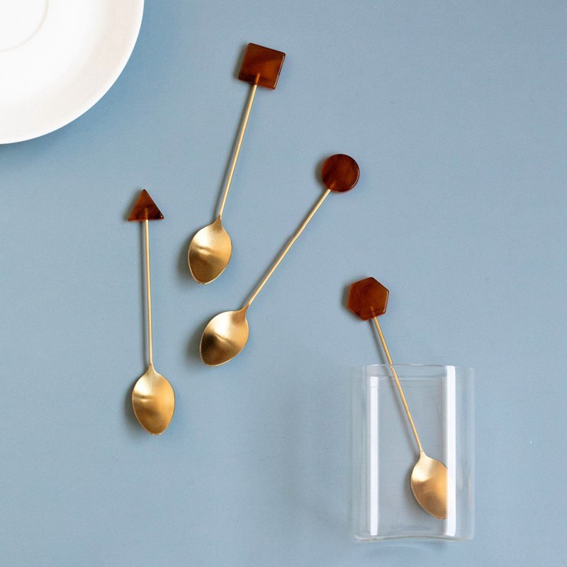 Stainless Steel Coffee Small Stirring Spoon Simple Acrylic Gold-plated Geometric Shape Dessert Spoon