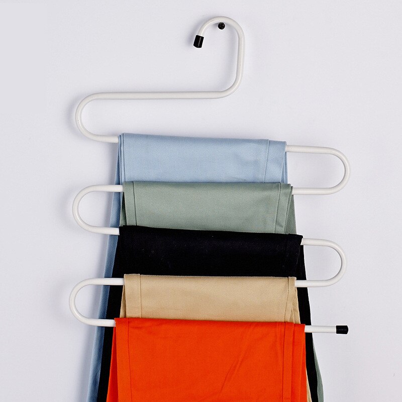 Stainless Steel S Type Pants Trousers Hanger Multi Layers Clothing Towel Storage Rack Closet Space Saver Wardrobe Storage: White