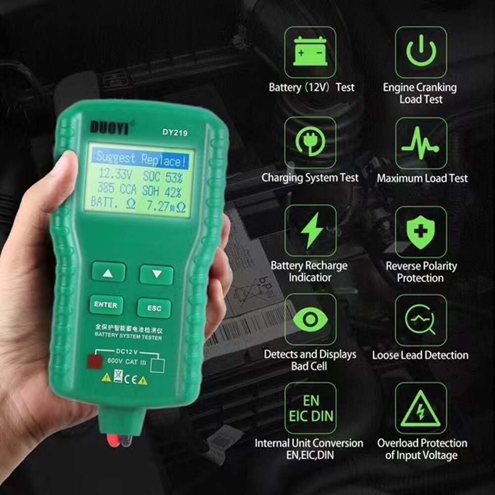 12V Car Digital Battery Tester Automotive AH 2000CCA Voltage Battery Analyzer Multifunction Diagnostic Tools