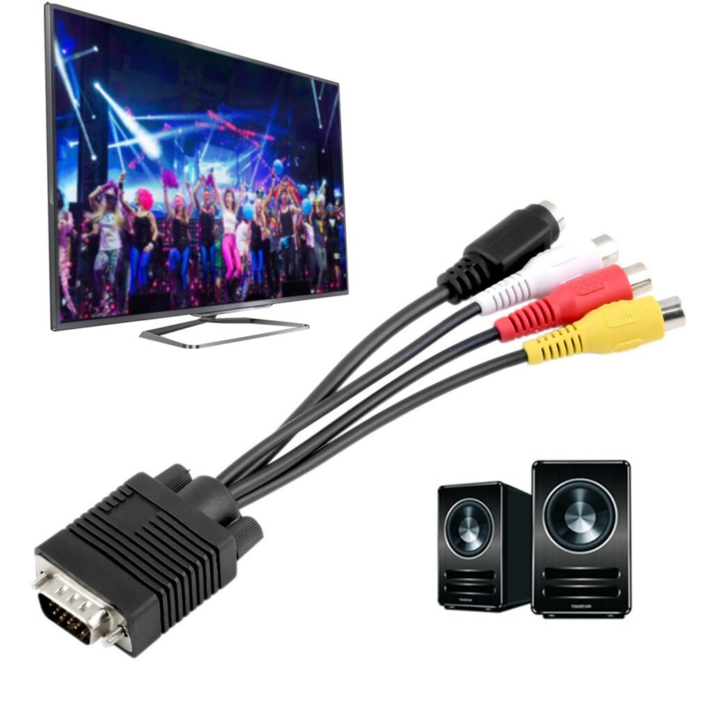 1pc 3 RCA Female Converter Cable VGA to Video TV Out S-Video AV Adapter Newest