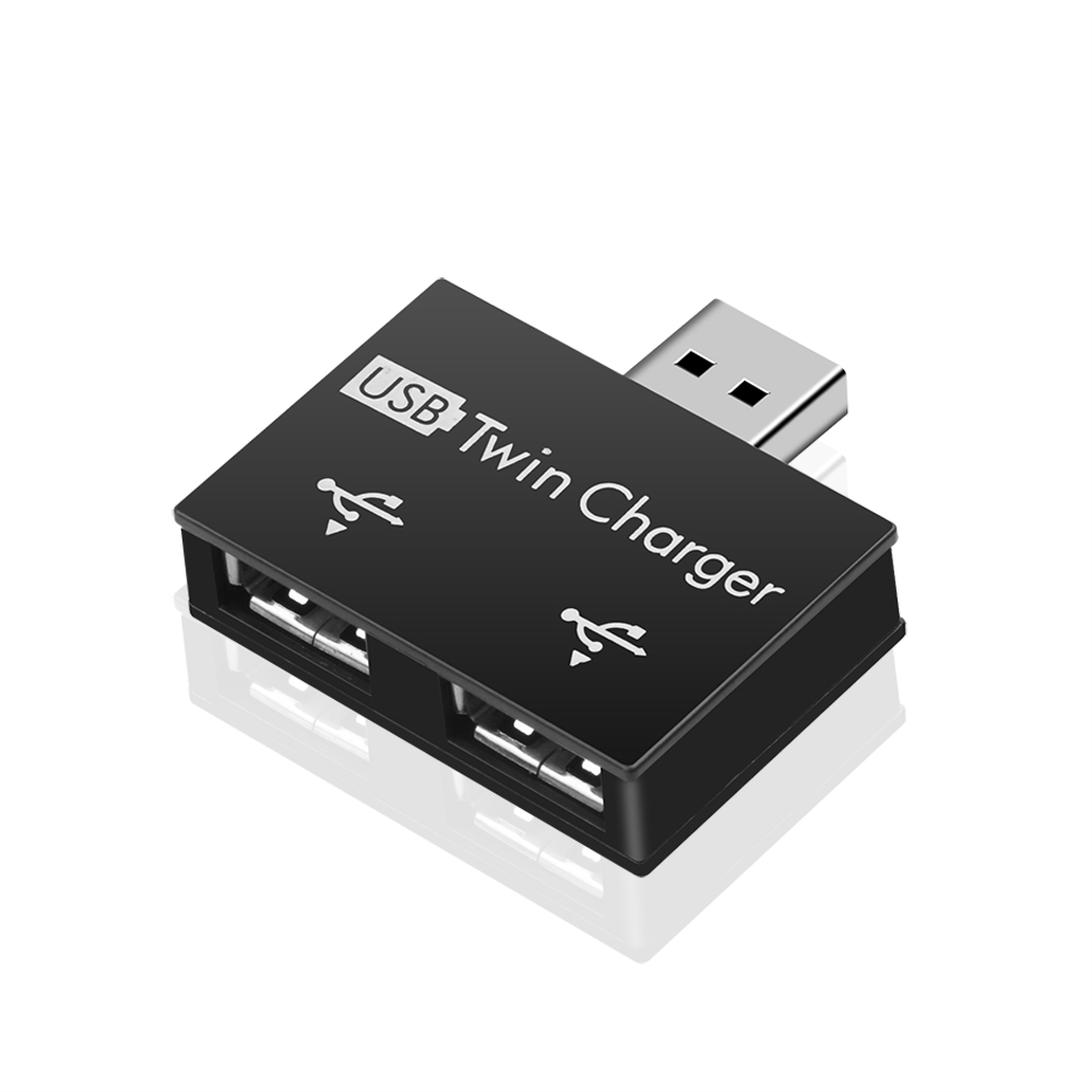 Kebidu usb 2.0 han til dobbelt oplader dual 2 port usb splitter hub adapter konverter opladning usb ledning stik til bærbar pc: Sort
