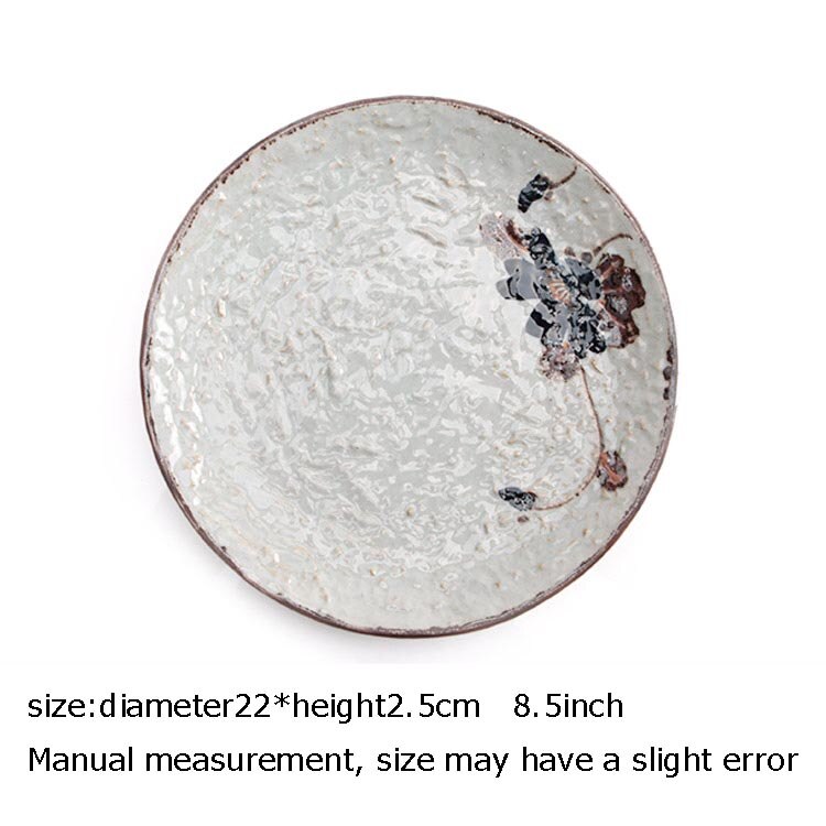 Japanse Stijl Keramische Plaat Hand Beschilderd Bloemmotief Spaghetti Omelet Plaat Schotel Thuis Vintage Servies Taart Ronde Schotel: D