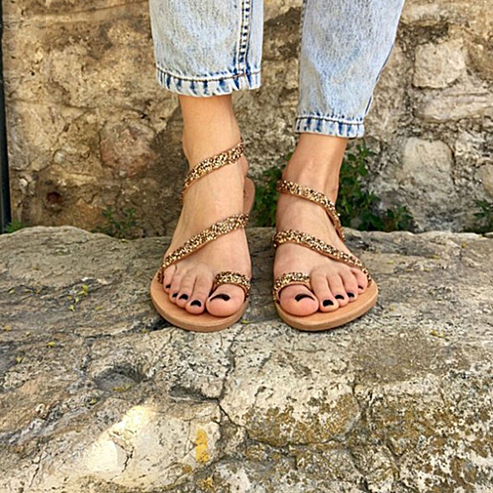 Women Sandals Bling Crystal Summer Shoes Ladies Beach Flat Sandals Bohemia Flip Flop Ladies Soft Bottom Slippers Female Shoes