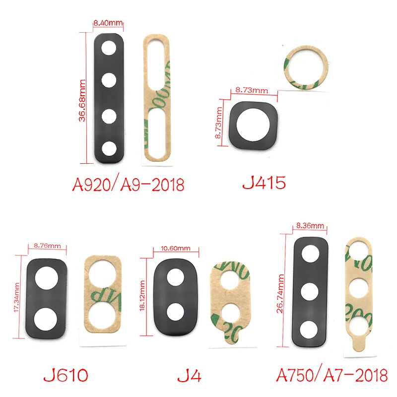 Pièces de rechange de couvercle d'objectif en verre de caméra arrière avec autocollant de colle pour Samsung A7 A750 A9 A920 J4 J415 J610