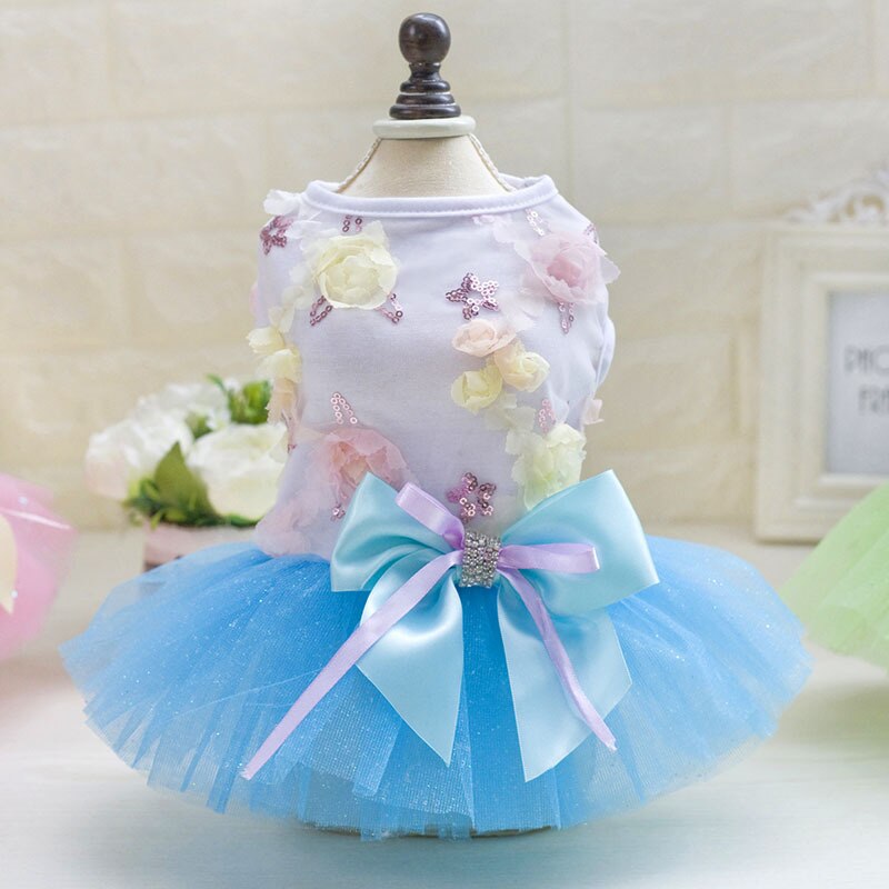 Sommer Felsen Kleine Hund Kleidung SchöNe Kleid Spitze Tüll Ärmellose Jacke Bowknot Chihuahua Yorkshire Pudel Prinzessin Kleid: Blau / XL