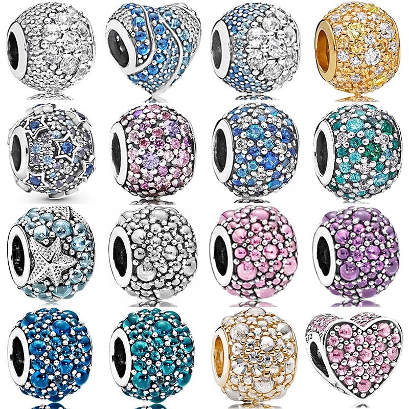 925 Sterling Silver Charm Shimmering Droplet Mosaic Ball Heart Elevated Star Starfish Beads Fit Popular Bracelet Diy Jewelry