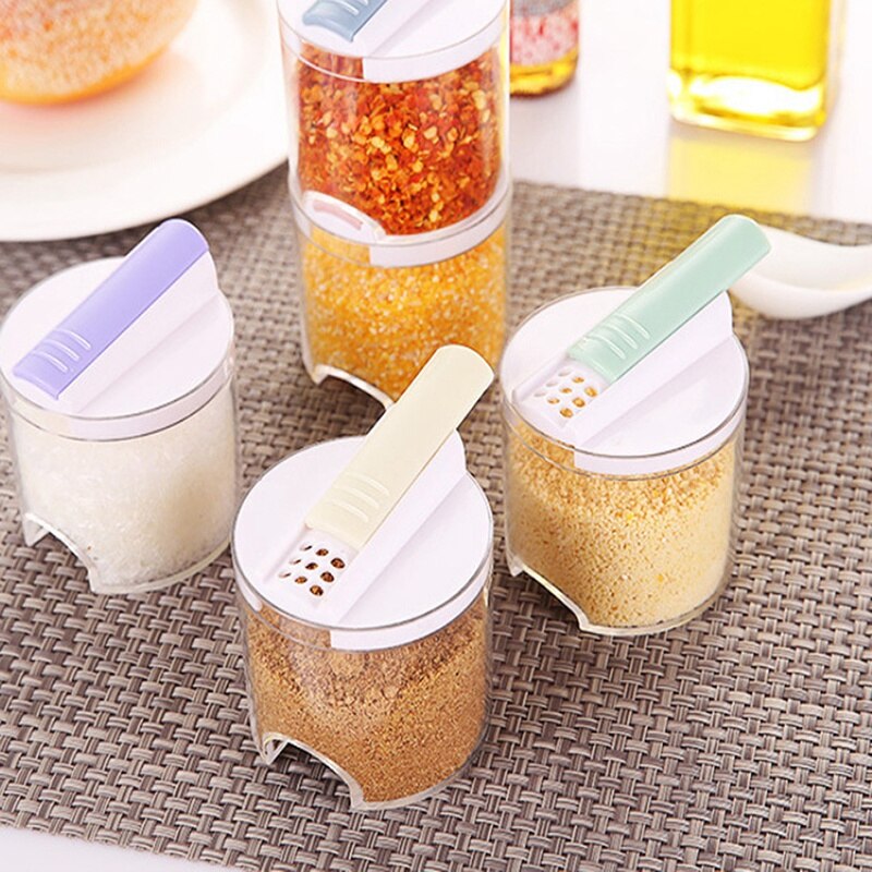 5Pcs/Set Seasoning Spice Plastic Bottles Jars Boxes Kitchen Storage Organizer Condiment Lid Can Cover Organization Accessories