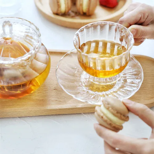 Heat Resistant Glass Retro British Glass Tea Set Teapot Cup Afternoon Fruit Coffee Cup Drinking Water Bottle Drinkware
