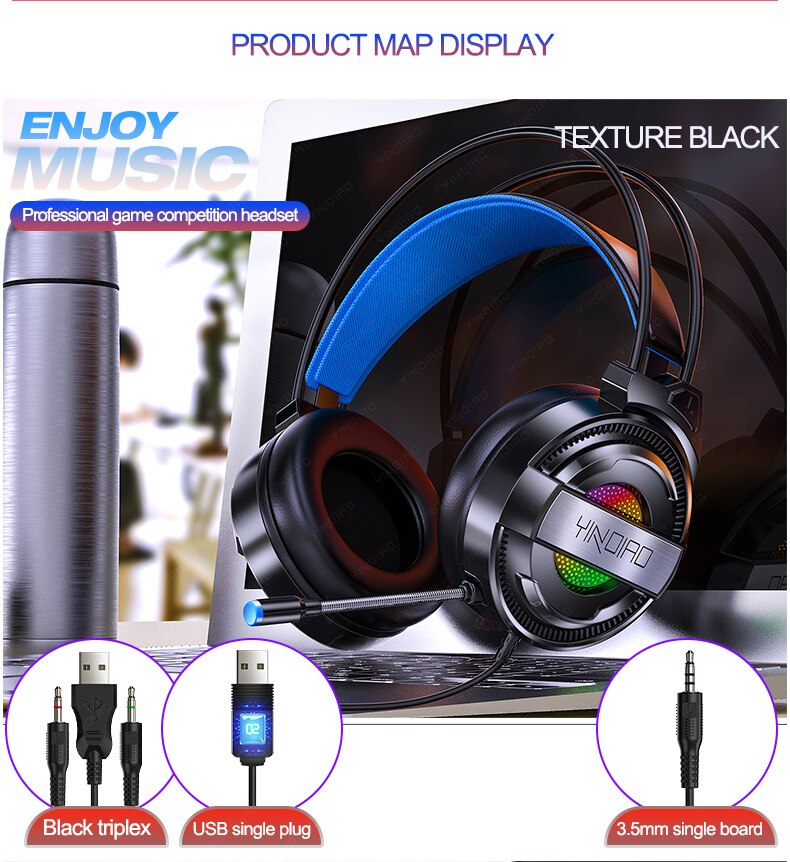 Wireless&Wired Bluetooth headphone with microphone Gaming headset Surround Sound Stereo with USB Light headphone for pc gamer