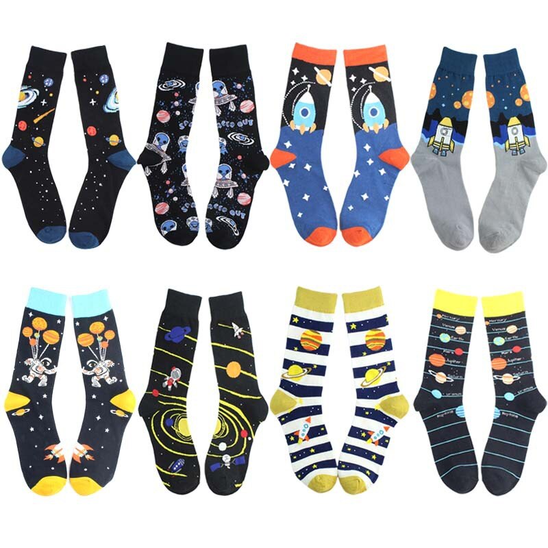 Streetwear Unisex dibujos animados divertidos Calcetines para hombre algodón con Alien Planet Universe Calcetines de Hip Hop hombres Happy Calcetines Meias 131304