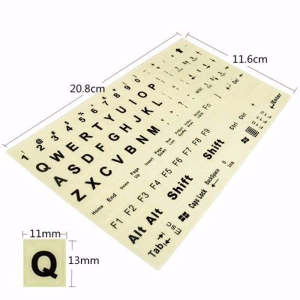 Lichtgevende engelse standaard toetsenbordsticker, algemene pc, laptop, fluorescerende toetsenbordhoes, volledige toetsenbordsticker met grote letters