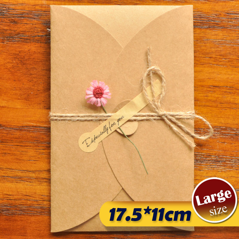 12 stk bryllupsblomst invitasjonskort kraftpapir konvolutt tørket blomsterlomme invitasjoner til fest og bryllup: Stor -c5-12 stk