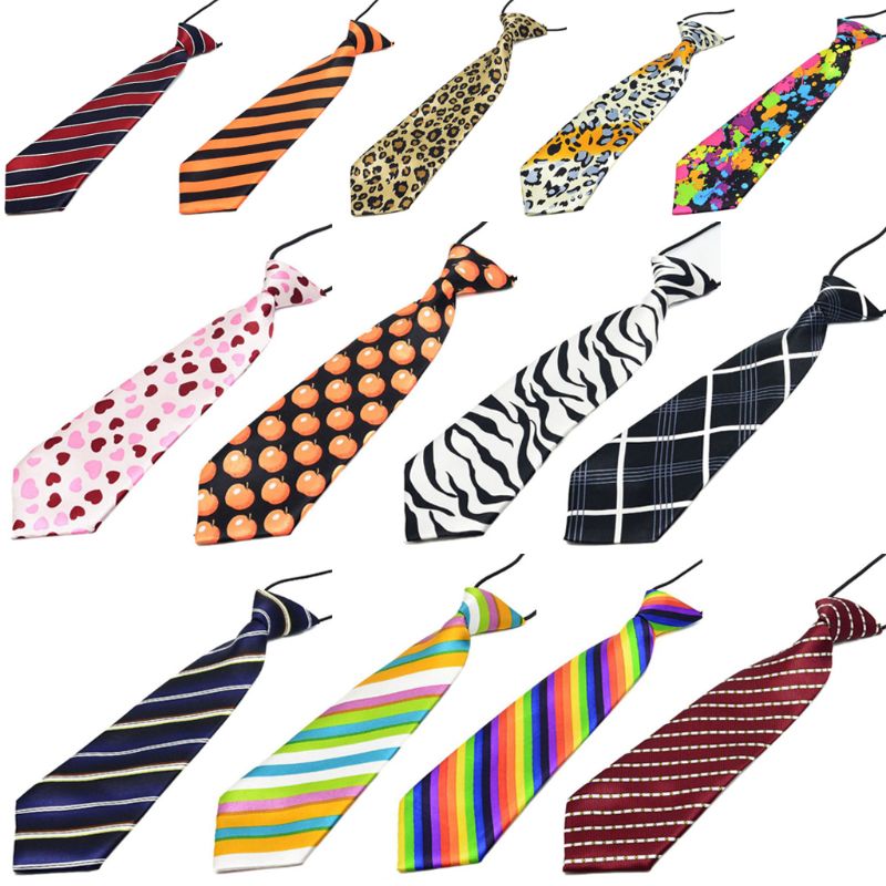 Corbata elástica preatada Arco Iris rayas leopardo niños corbata sedosa traje