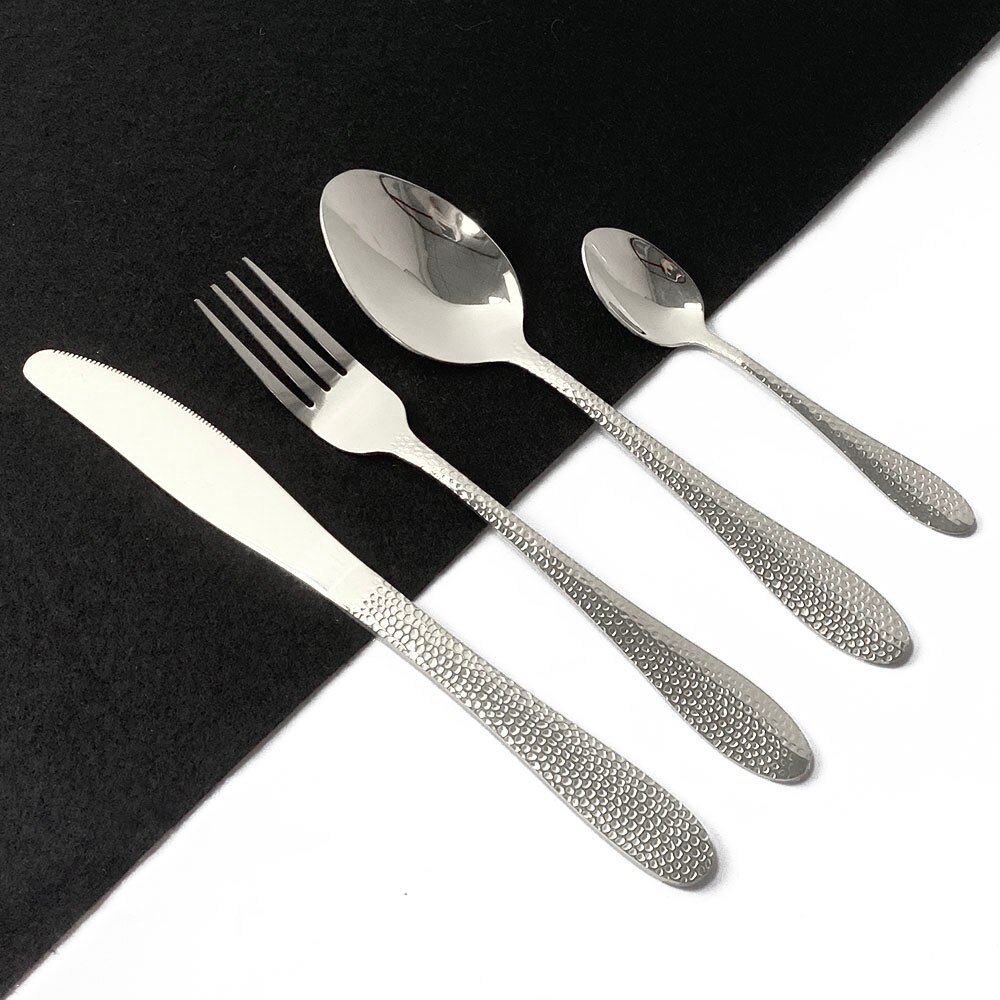 16/24 st servis 304 bestickset i rostfritt stål regnbågsservis hem kök gaffel sked knivset bestick set: 16 st / Silver-