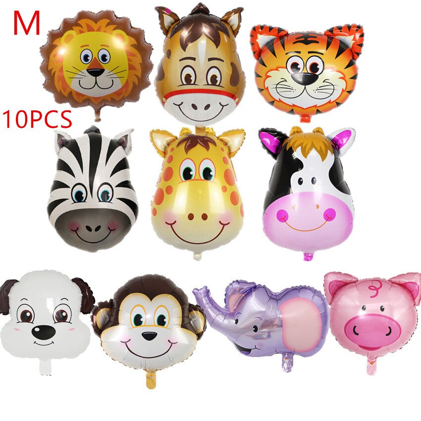 10 PCs Mini Animal Head Foil Balloon Inflatable Balloon Happy Birthday Party Adornment Children's Baby Bath Party Supplies: M