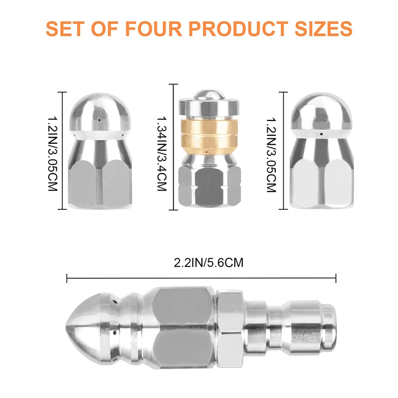 Pressure Washer Sewer Jetter Nozzles Kit,With Different Models For 1/4 Inch Pressure Washer Quick Connector