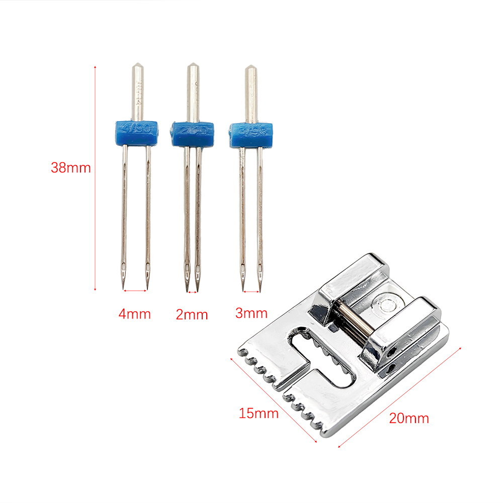 3 sztuk/zestaw podwójne igły rozmiar 2/3/4mm i pomarszczone 9 rowków stopka robić szycia wielofunkcyjne akcesoria robić maszyn robić szycia