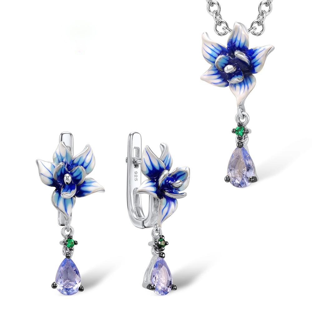 Conjunto de joyería de para mujer, estampado de flores, collar esmaltado hecho a mano, conjunto de pendientes, joyería para y boda: Earrings plus neckla