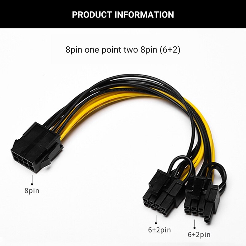 10Pcs 8 Pin Pcie Dual Pcie 8 (6 + 2) pin Power Kabel 20Cm Moederbord Grafische Kaart Pci-E Gpu Power Datakabel Splitter