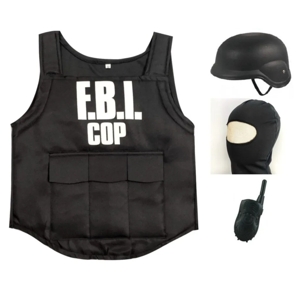 Children's Costume FBI Agent Bulletproof Suit Set of 5 Pieces Special Police Performance Costumes Halloween Costumes: Beige