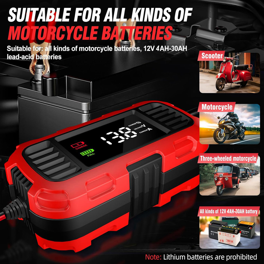 Auto Motorrad Batterie Ladegerät Digital Display 12V 2A Batterie Ladegerät Batterie Erhaltungsladegerät Betreuer für Auto Lkw Batterie