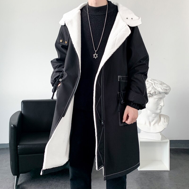 Winter Coat Men Hooded Thick Trench Coat Men Windbreakers Casual Jackets Hip Hop Streetwear Coat S-3XL