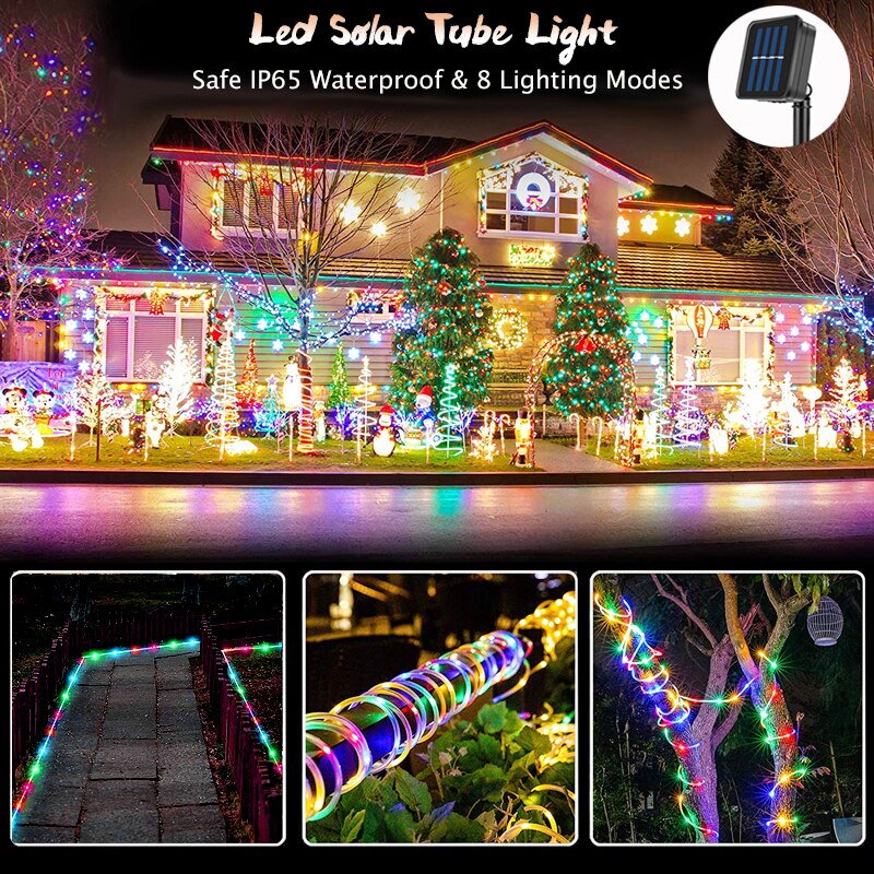 Led Solar Tube Lamps Fairy Neon Tube String Lights 7/12/22M For Year Christmas Street Solar Garden Outdoor Decoration IP65