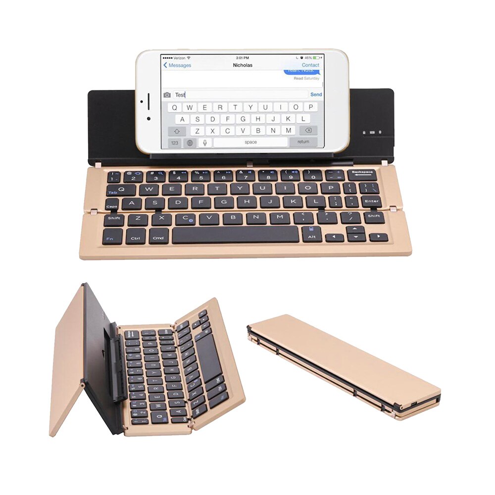 Sammenleggbart bluetooth -tastatur bærbart sammenleggbart trådløst tastatur aluminiumslegering for ipad, iphone, nettbrett, bærbare datamaskiner og smarttelefoner: Gull