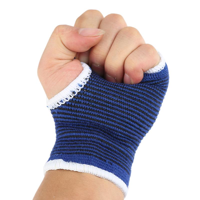 2 Pcs Unisex Blue Palm Wrist Hand Support Glove+Elastic Sweatbands Brace Wraps Guards For Gym Volleyball Badminton Sports Safety