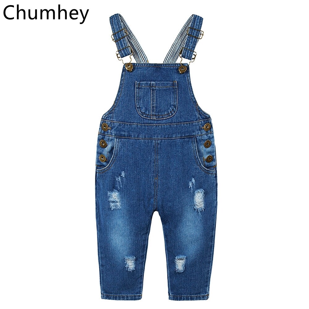 Kids Overalls 1-7T Zachte Rekbare Denim Ripped Gaten Jongens Meisjes Bib Jarretel Jeans Broek Kinderen Kleding Kleding chumhey