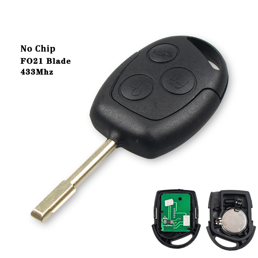 KEYYOU-llave remota de repuesto para coche Ford, transpondedor 4D60/4D63 de 433Mhz para Ford Focus Fusion Mondeo Galaxy, 3 botones, hoja FO21: NO Chip