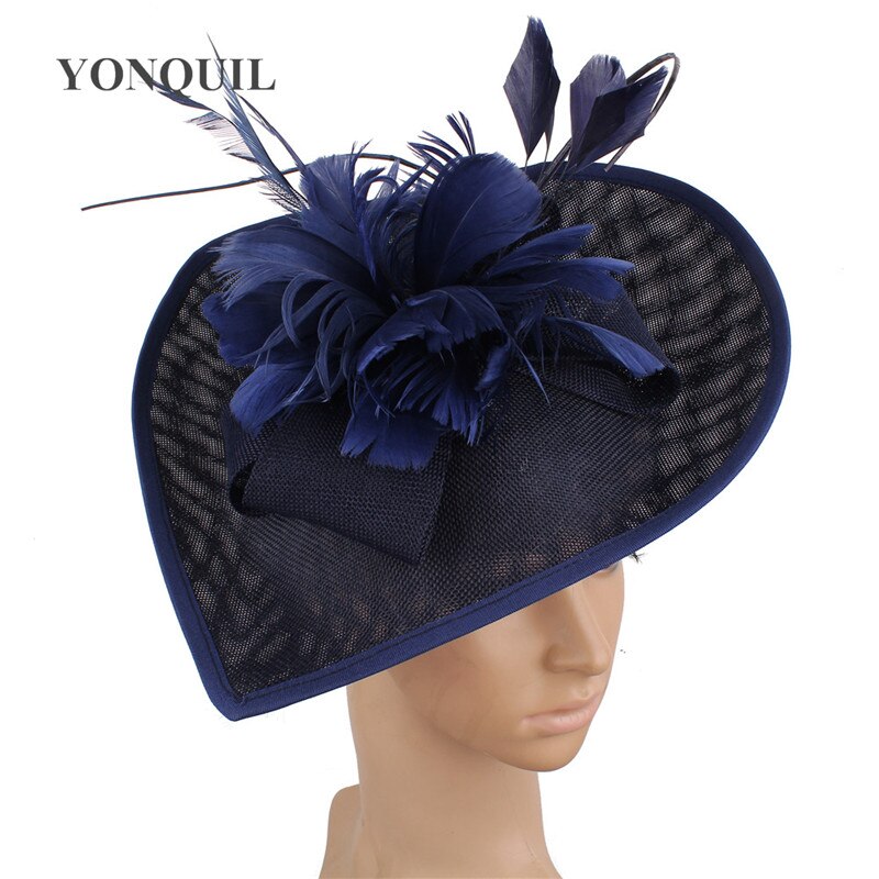 Chapeau de mariage de mariée rose vif chapeaux Banquet fascinators chapeau mariée mariage plume fleur coiffe de mariage cerceaux femmes chapeau: navy