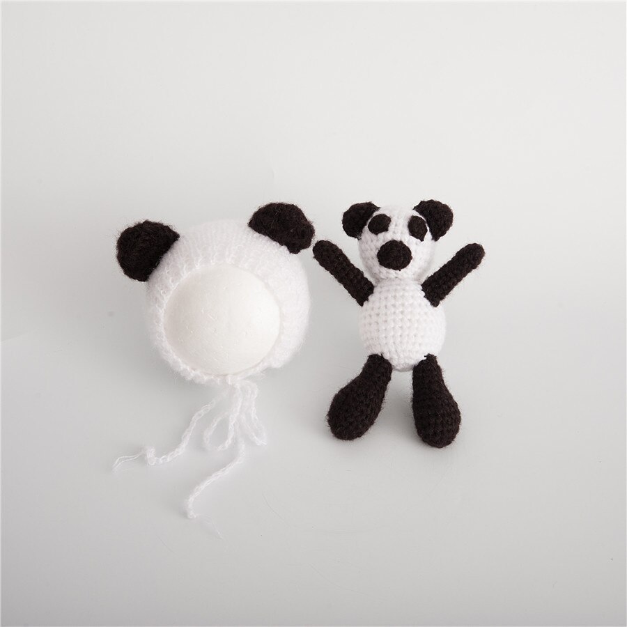 Baby Beanies Mohair Knit Panda Hat Doll Set Baby Props For Photography Born Studio Shooting Set Newborn Photo Fotografia