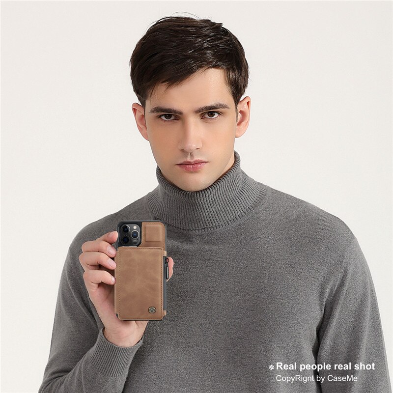 Reißverschluss Geldbörse Abdeckung für iPhone 11 Profi Max Leder Brieftasche fallen