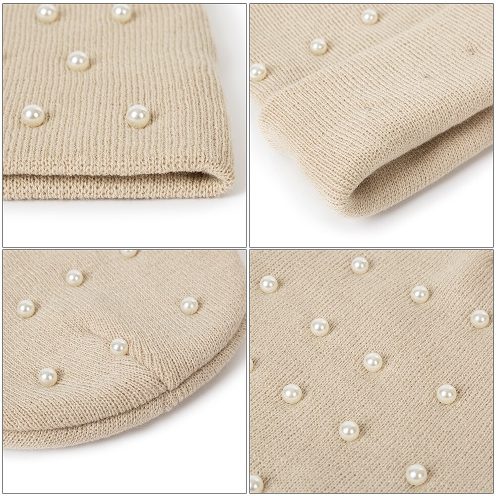 TRUENJOY-gorros de perlas para Otoño e Invierno para mujer, sombrero de punto con solidos y solidos, para sombreros invierno Mujer