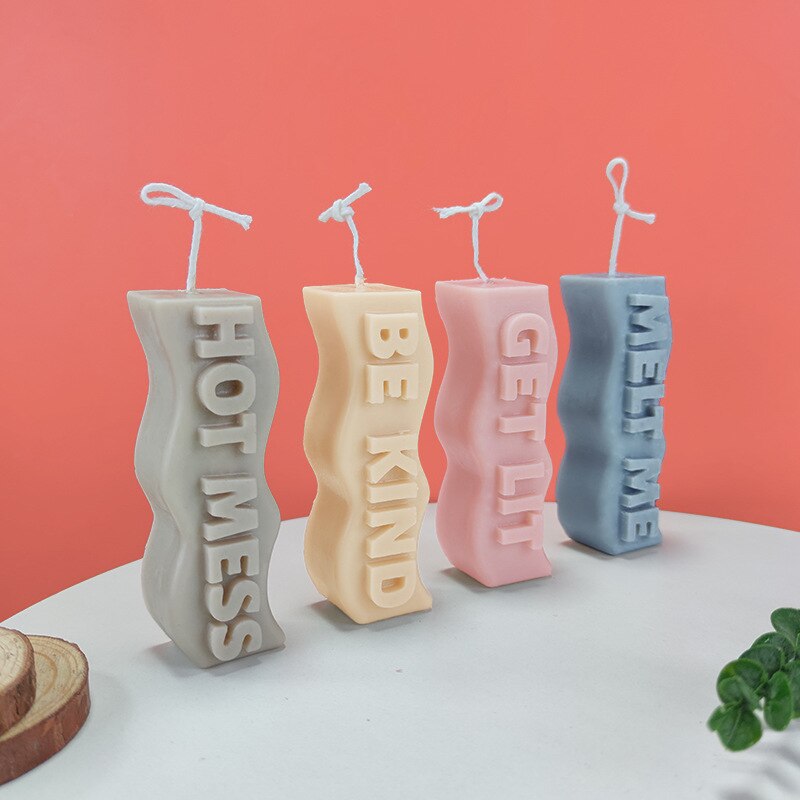 Molde de silicona con forma ondulada de letras, vela de aromaterapia, cera de resina epoxi, artesanía de yeso para fiestas y pasteles, suministro para hornear