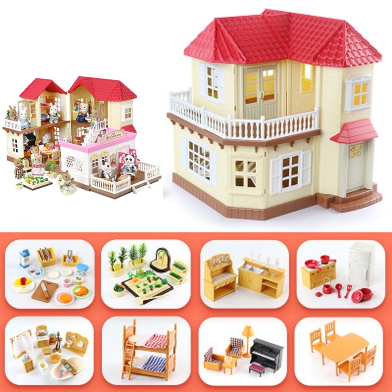 Forest animal villa mini set DIY toy simulation furniture toy girl play house toy family model children surrounding garden