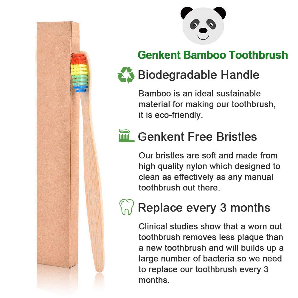 Brosse à dents en bambou arc-en-ciel, outil souple en fibre dentaire, biodégradable, à manche solide, 10/20/50/100 pièces