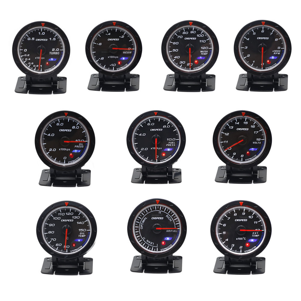 CNSPEED Black 60MM 12V Car Vacuum Gauge -1~0 Vacuum Meter Black Face With Red & White Lighting YC101348