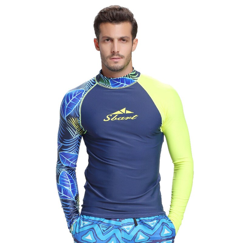 Badetøj herre rashguard surfing dykkerskjorte tøj uv-beskyttelse rash guard bodysuit langærmet badedragt+shorts herre: 1 / Xxxl