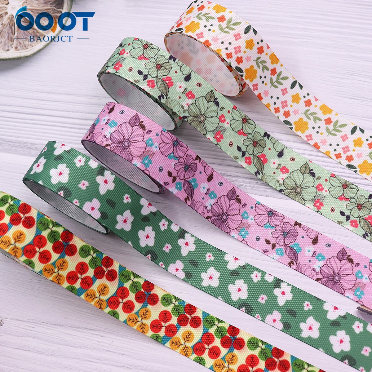 Flower Thermal Transfer Printed Grosgrain Ribbons,25mm 10Yards M-211111-2103 Wrap Bow Cap DIY Accessories Decorations