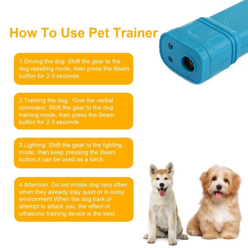 25khz Ultrasonic Dog Repeller Trainer Device with LED Light 3 in 1 Anti Barking Stop Bark Handheld No Battery Dog Training