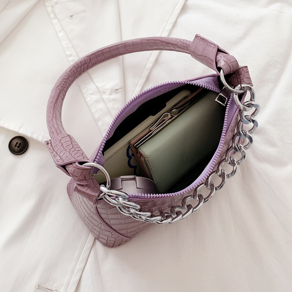 Dikke ketting kleine pu leren schoudertassen voor dames, handtassen met krokodillenmotief voor reizen