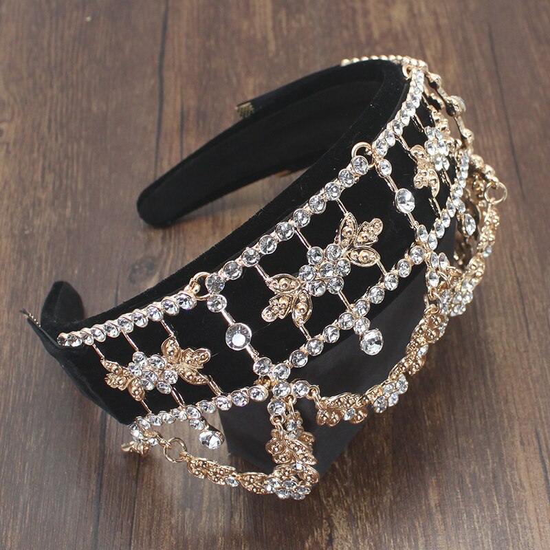 Luxe Vintage Shiny Crystal Rhinestones Geometrische Kwastje Temperament Hoofdband Haar Accessoires Voor Vrouwen Bruiloft